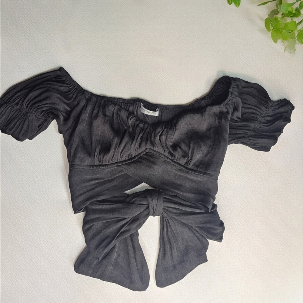 Saints + Secrets Black Off-Shoulder Crop Top